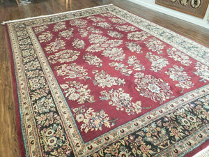 8' X 12' Vintage Handmade India Floral Oriental Wool Rug Veg Dyes Organic Red