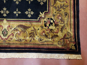 6x9 Aubusson Design Nepali Tibetan Rug Black & Tan Hand-Knotted Wool Carpet Soft Plush Pile New Rug Nice