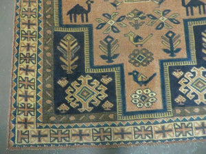 4' X 6' Antique Handmade Turkish Anatolian Wool Rug Camel Vegetable Dyes