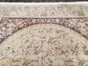 Chinese Aubusson Savonnerie Area Rug 8x12, Vintage 120 Line Carpet, Wool and Silk Hand-Knotted, Birds Flowers Master Weaver Signature