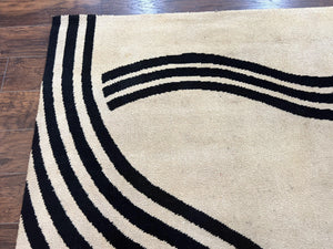 Modern Rug 6x9, Cream and Black, Abstract Pattern