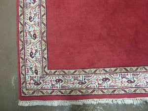 2' 8" X 7' Vintage Handmade India Wool Runner Rug Nice Red Organic Colors