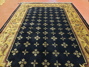 6x9 Aubusson Design Nepali Tibetan Rug Black & Tan Hand-Knotted Wool Carpet Soft Plush Pile New Rug Nice