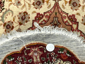 Small Oval Persian Tabriz Rug 2x4, Kork Wool and Silk Highlights, Fine 260 KPSI