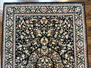 Pak Persian Rug 5x7, Floral, Colorful, Handmade Vintage Wool Rug, Finely Hand Knotted 225 KPSI, Black