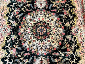 Silk Indian Kashmiri Rug 9x12, Vintage Hand Knotted Carpet