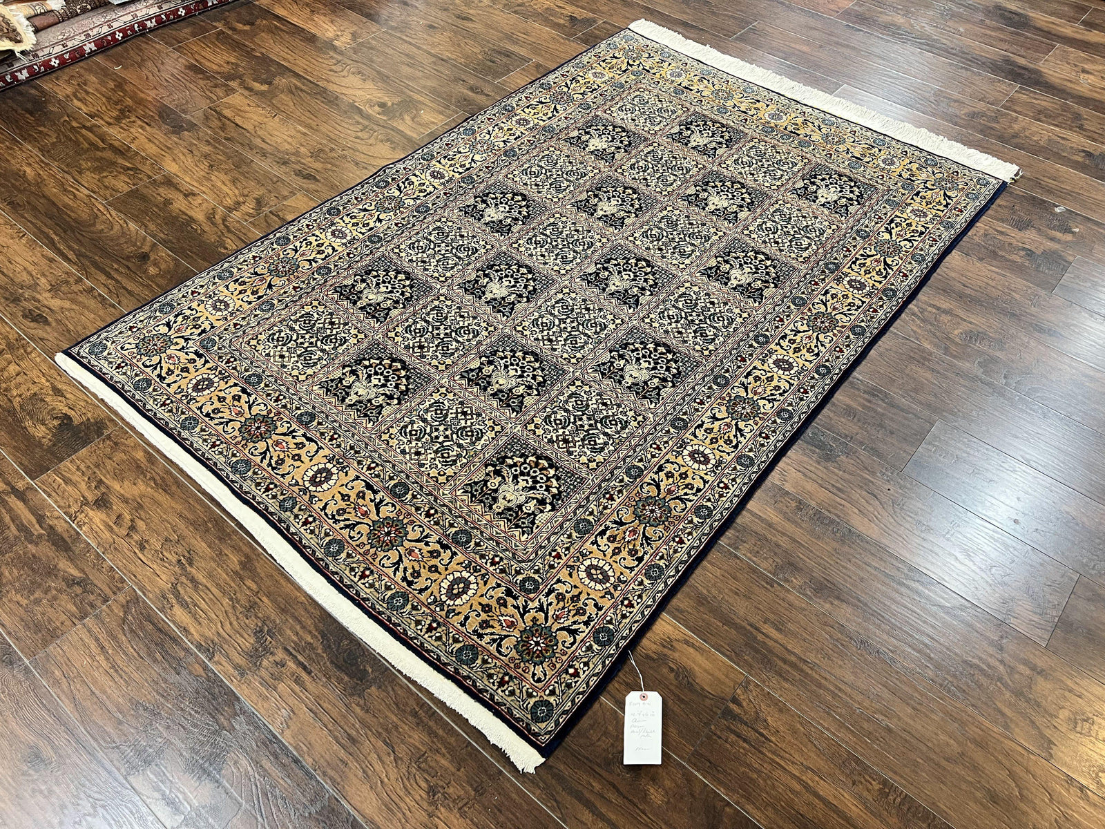 Persian Qum Rug 5x7, Panel Design Oriental Carpet, Multicolor, Hand Knotted Wool Vintage Traditional Rug, Medium Size 5 x 7 ft, Fine Rug