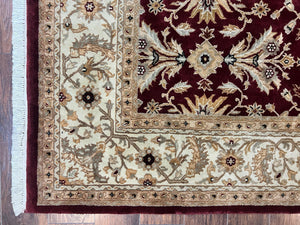 Vintage Indo Mahal Rug 8x10, Hand Knotted Wool Maroon & Beige Indian Agra Oriental Carpet, 8x10 ft Traditional Handmade Area Rug, Room Sized