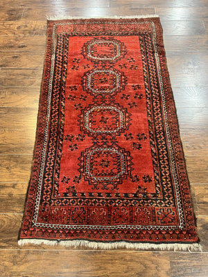 Afghan Rug 3x6, Semi Antique Vintage Oriental Carpet, Wool Handmade Red Rug, Tribal Rug, Afghan Beshir Rug