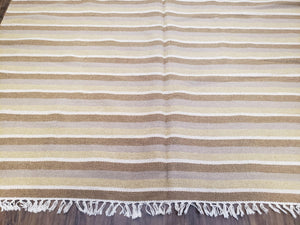 New Indian Striped Blanket, Multicolor Earthern Tones Kilim Rug, Wool Handmade South American Style Blanket, Queen Sized Bedspread 5x8 - 6x8