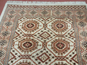 4' X 7' Vintage Handmade Pakistani Turkoman Bokhara Balouch Woven Wool Rug Ivory