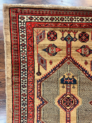 Antique Persian Runner 3 x 7, Camel Hair Runner 3x7 ft, Handmade Hallway Rug, Geometric Design, Tribal Rug, Persian Sarab Rug 3x7
