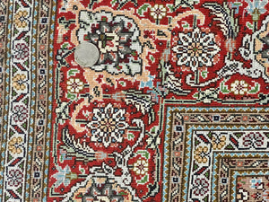 Persian Tabriz Rug 5x7, Wool with Silk Highlights, Hand Knotted Vintage Oriental Carpet, Very Fine, Herati Mahi Pattern, Black, Rare
