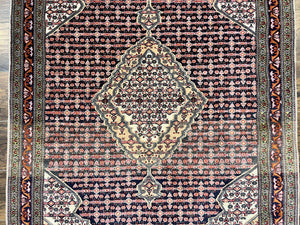 Afghan Rug 4x5, Wool with Silk Highlights, Very Fine Hand Knotted Vintage Oriental Carpet, Herati Pattern, Persian Rug, Bidjar Rug, 400 KPSI