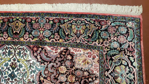 Indian Kashmiri Silk Rug 6x10, Ivory, Floral Medallion
