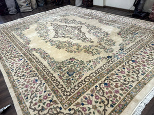 Indo Persian Rug 12x15, Palace Sized Carpet, Oversized Wool Handmade Rug, Kerman Rug, Semi Open Field, Pande Cameron Rug, Beige