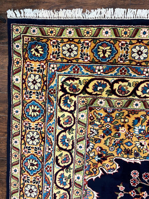 Indo Persian Rug 12x15, Mahal Sarouk Rug 12 x 15, Wool Hand Knotted Vintage Carpet, Navy Blue, Oversized Rug, Center Medallion