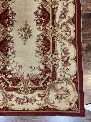 Needlepoint Runner Rug 2.5 x 10.7, Tan Runner Rug, Flatweave Runner, Aubusson European Design, Needlepoint Rug, Long Runner, Hallway Rug