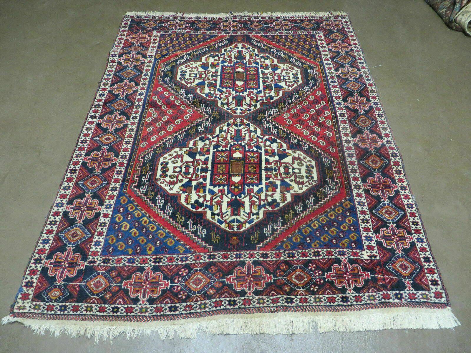 4' X 5.5' Vintage Handmade Turkish Tribal Wool Rug Medallion Nice