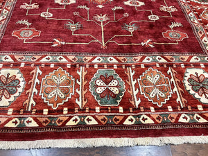 Persian Bidjar Rug 9x13, Wool Hand Knotted Vintage Carpet, Red Oriental Rug, Handmade Rug, Large 9 x 13 Room Size Rug