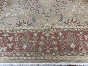 Large Turkish Soumak Rug 10x14, Flatweave Dhurrie, Handmade, Light Green and Salmon