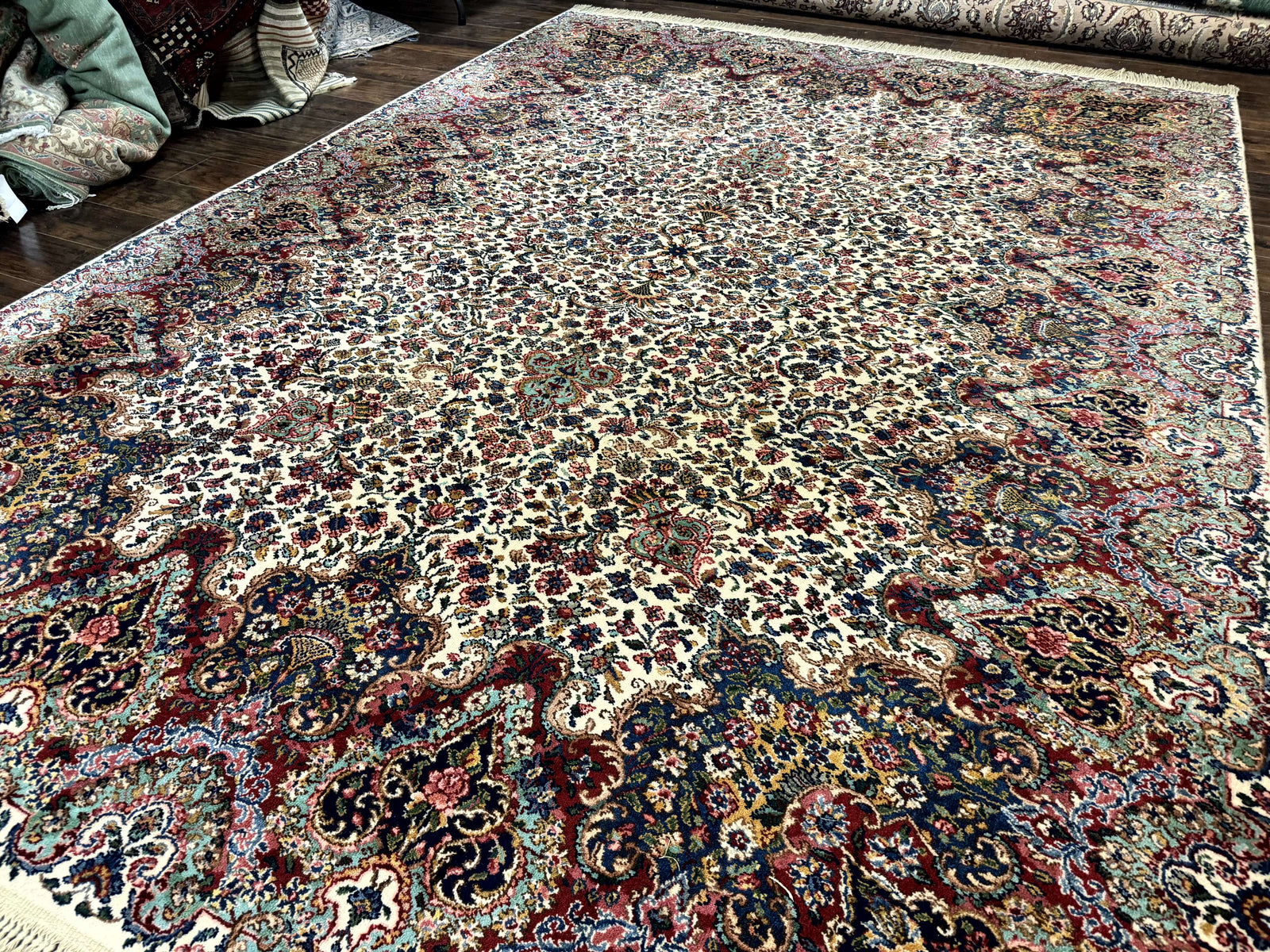 Karastan Rug #742 Floral Kirman 8.8 x 12, Wool Pile, Vintage Original Series, Rare