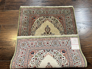 Silk Turkish Kayseri Rug 2x3, Very Finely Hand Knotted, Semi Open Field, Vintage, Silk Pile on Silk Foundation, 300 KPSI