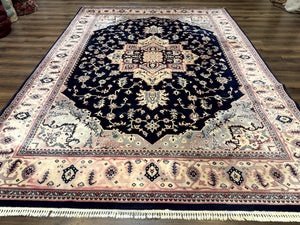 Karastan Rug 8x11 Navy Serapi, Kara Shah Rug, Navy Blue, Vintage Karastan Area Rug Wool Pile Karastan Rug