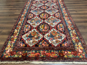 Persian Bakhtiari Rug 5x12, Wide Runner Rug, Unique Size, Multicolor Panel Design, Navy Blue Ivory, Antique Persian Rug, Colorful