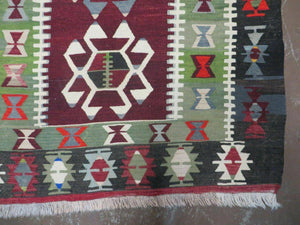3' 8" X 5' Vintage Turkish Kilim Handmade Flat Weave Wool Rug Veg Dyes
