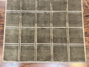 Tibetan Rug 4x6, Green Wool Handmade Area Rug 4 x 6, Panel Design, Modern Contemporary