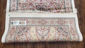Persian Design Silk Accent Rug, Dome Medallion, Allover Pattern Oriental Carpet, Small Silk Rug, Cream, Ivory, Bamboo Silk, 2' 8" x 4' 1"
