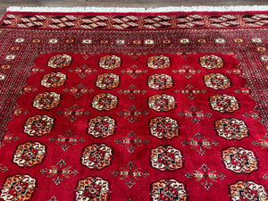Red Turkoman Bokhara Rug 8x11, Pakistani Turkmen Carpet, Vintage Traditional Area Rug