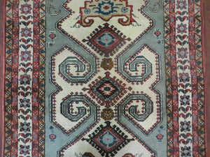 4' X 7' Vintage Handmade Knotted Rug India Caucasian Wool Soft Green Organic