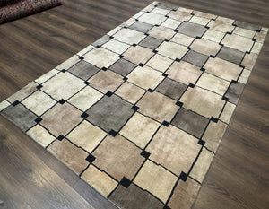Tibetan Wool Rug 5x8, Contemporary Modern Carpet, Abstract Design, Soft Thick Pile, Pair B