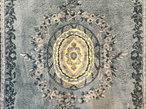 Indo Chinese Aubusson Rug 6x9, Light Blue and Ivory, Handmade Vintage Wool Carpet