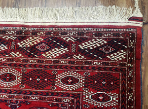 Persian Turkoman Rug 8 x 12.5, Bokhara Turkoman Carpet, Fine Oriental Rug, Vintage Wool Handmade Area Rug, Red Black Cream, Room Sized