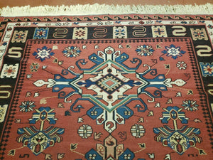 4' X 6' Vintage Russian Kilim Handmade Caucasian Soumak Flat Weave Wool Rug