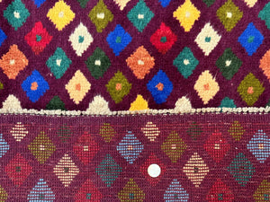 Balouch Rug 3x5, Afghan Rug, Purple-Maroon, Multicolor, Tribal Rug