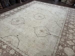 Modern Pakistani Peshawar Rug 10x13, Neutral Colors, Vintage Rug for Modern Home
