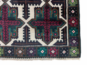 3 X 4.4 Vintage Handmade Tribal Wool Rug Balouchi Rug Afghan Rug Red Beige Green