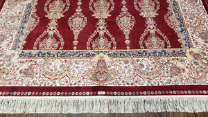 Dark Red Silk Carpet 5.3 x 7.6 ft, 5x8 Silk Rug, New Turkish Silk Carpet, Mint Condition, Beige & Red Area Rug, Bamboo Silk, High Quality