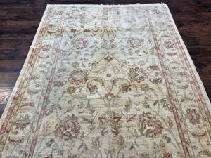 Peshawar Rug 6 x 9.6, Pakistani Chobi Carpet, Neutral Colors, Vintage Rug for Modern Home, Handmade Wool Rug, Beige