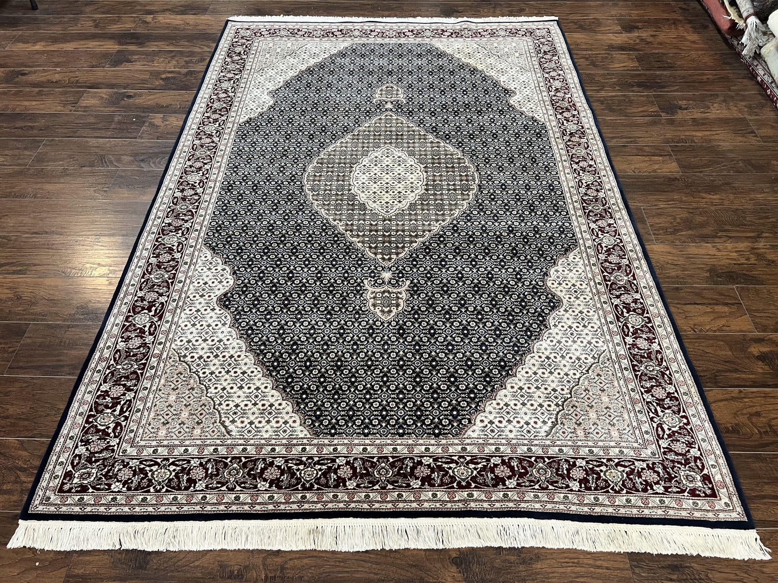 Sino Persian Rug 6x9, Herati Pattern, Vintage Handmade Hand Knotted Wool Oriental Carpet, Fine 6 x 9 Rug, Traditional Rug, Dark Blue Rug