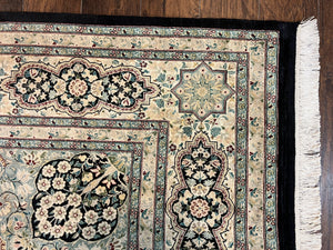 Pak Persian Kirman Rug 9x12, Panel Design Oriental Carpet 9 x 12 ft, Wool Hand Knotted Handmade Traditional Room Sized Vintage Rug, Green