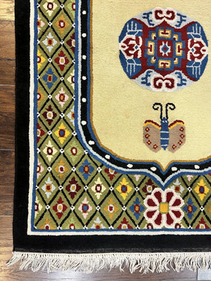 Chinese Rug 3x6 ft, Chinese Wool Rug, Tiensin Rug, Handmade Wool 3 x 6 Vintage Peking Rug, Art Deco Rug, Butterflies