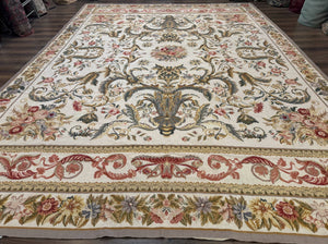 Aubusson Needlepoint Rug 10x14, Elegant European French Carpet, Vintage Carpet