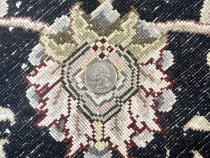 Sino Persian Rug 12x15, Ivory and Black, Floral Medallion Carpet, Large Palace Size Oriental Rug, Wool and Silk Highlights, Vintage Rug