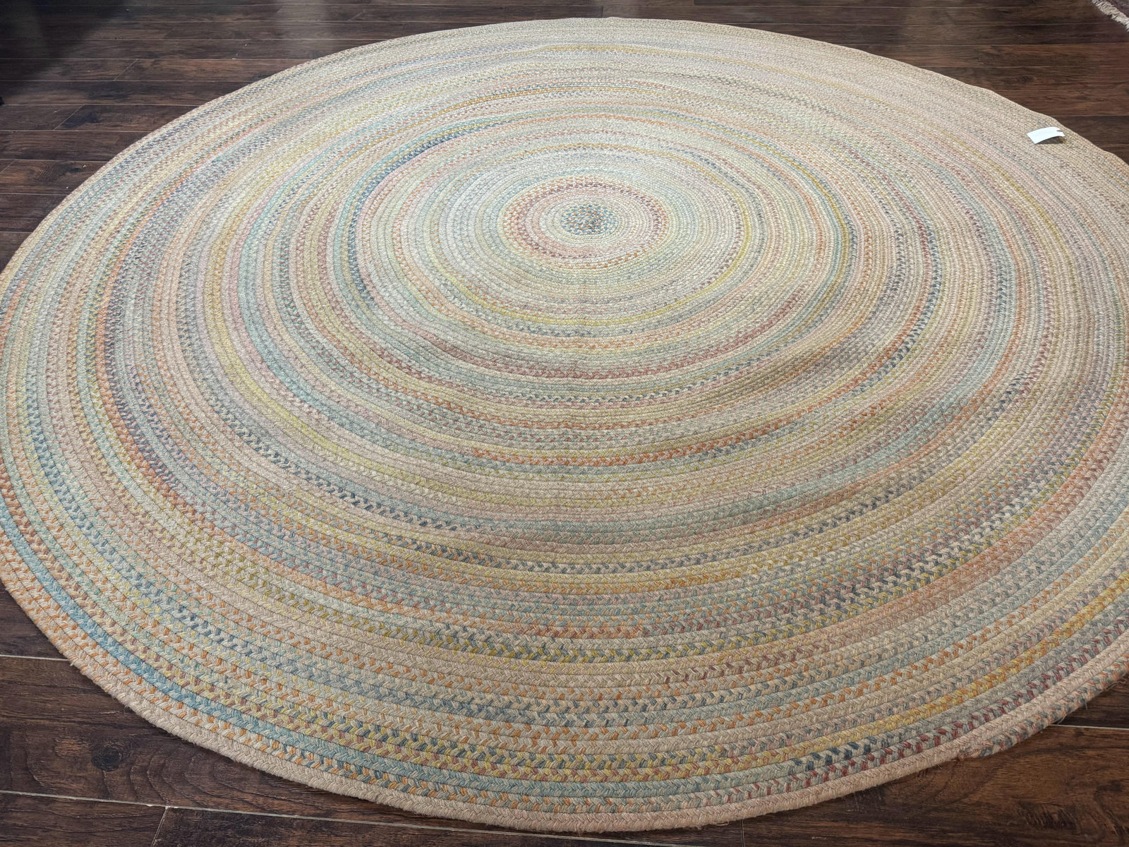 Large American Round Braided Rug 10x10, Multicolor, Vintage, Mid Century, Hand Braided