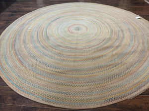 Large American Round Braided Rug 10x10, Multicolor, Vintage, Mid Century, Hand Braided